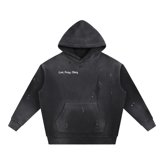 Vintage Washed Frayed Fleece Hoodie