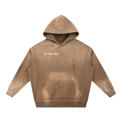 Vintage Washed Frayed Fleece Hoodie