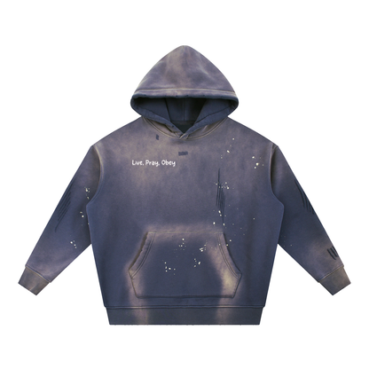 Vintage Washed Frayed Fleece Hoodie