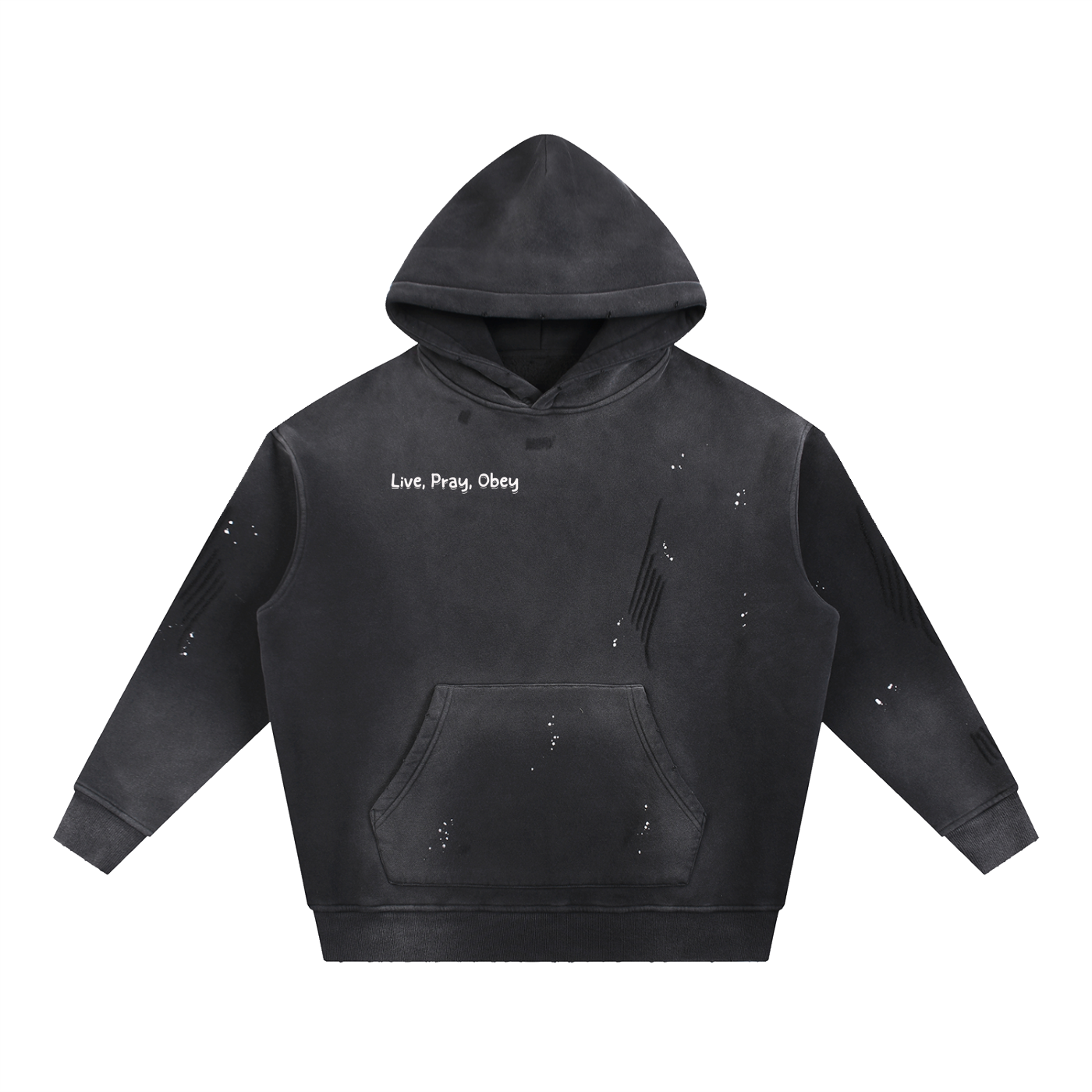 Vintage Washed Frayed Fleece Hoodie