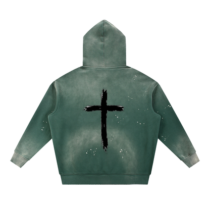 Vintage Washed Frayed Fleece Hoodie