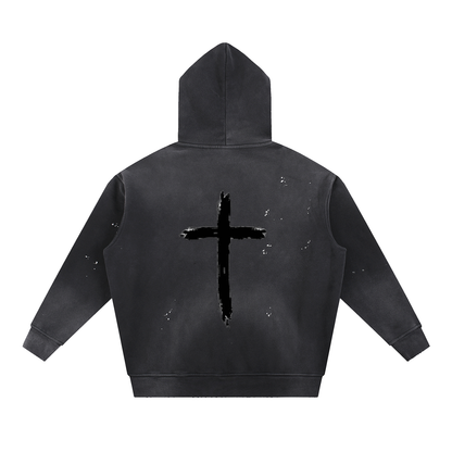Vintage Washed Frayed Fleece Hoodie