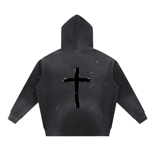 Vintage Washed Frayed Fleece Hoodie