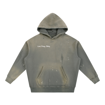 Vintage Washed Frayed Fleece Hoodie