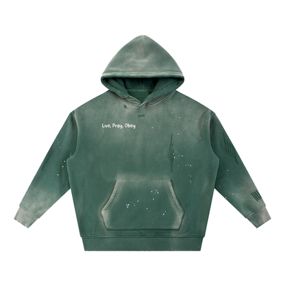 Vintage Washed Frayed Fleece Hoodie