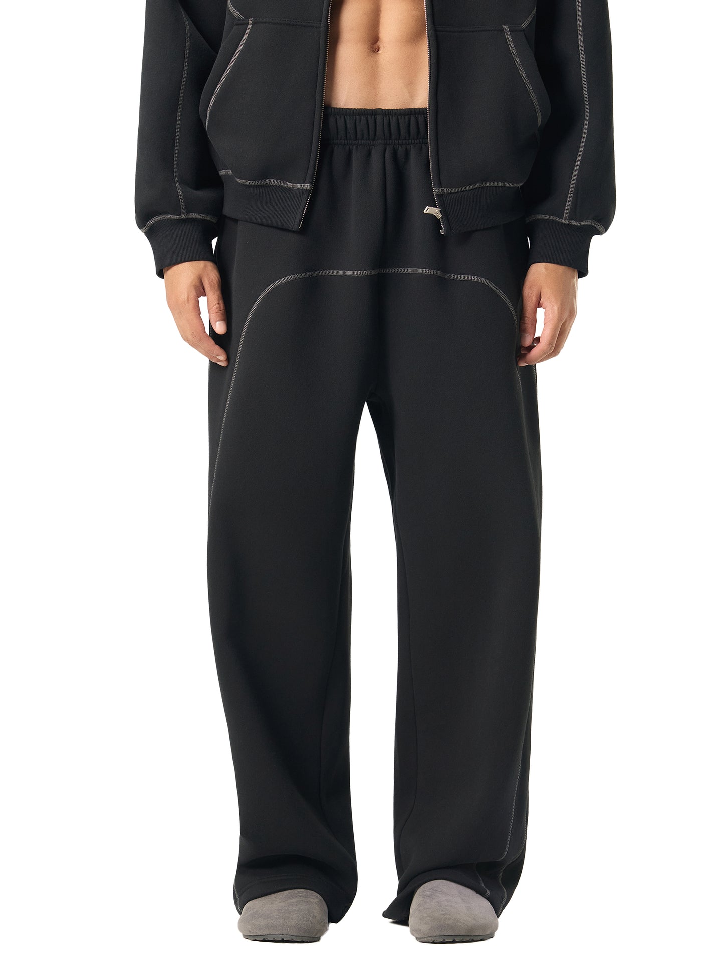 Contrast-Stitched Fleece Sweatpants "Live, Pray, Obey"