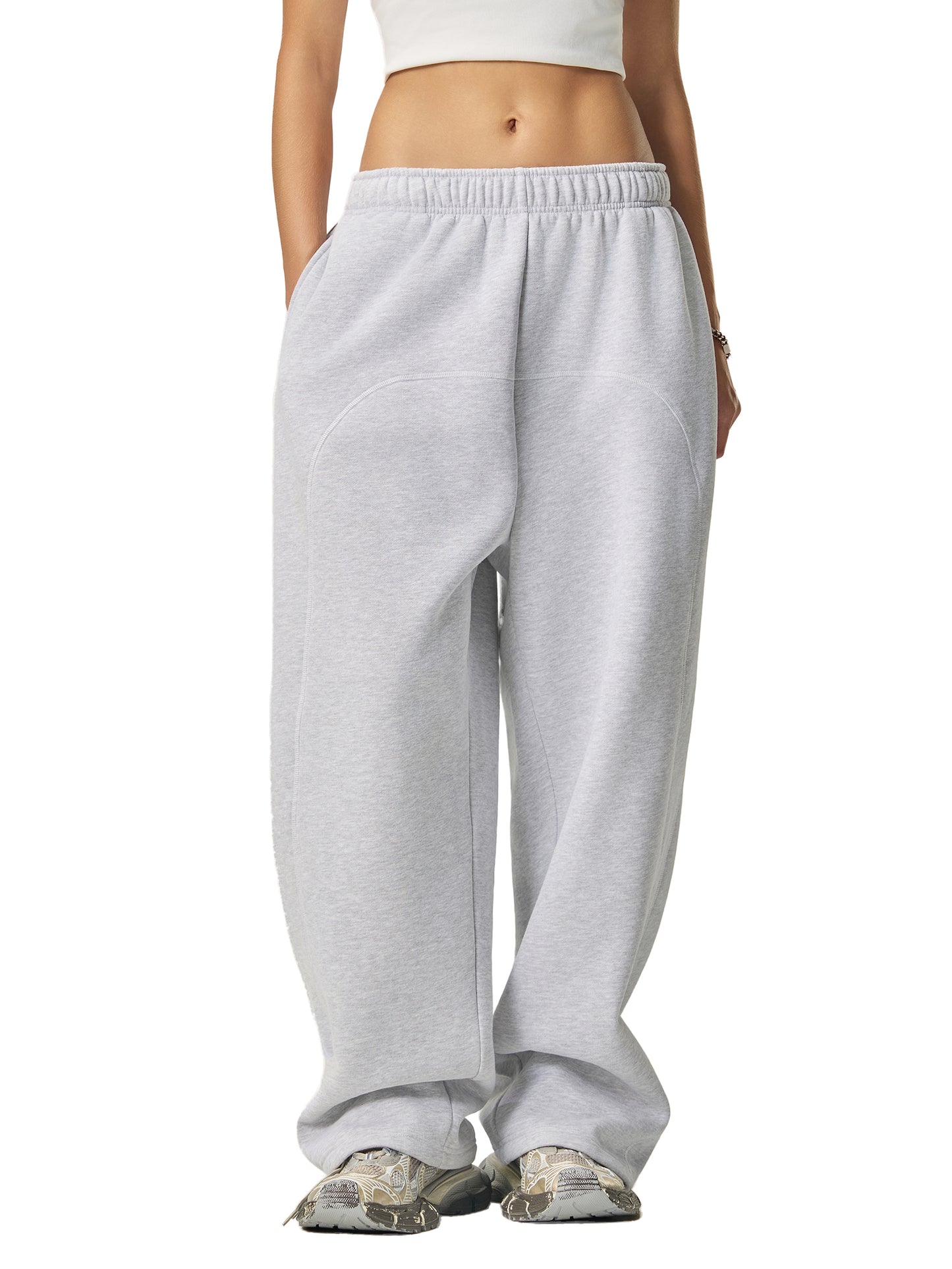 Contrast-Stitched Fleece Sweatpants "Live, Pray, Obey"