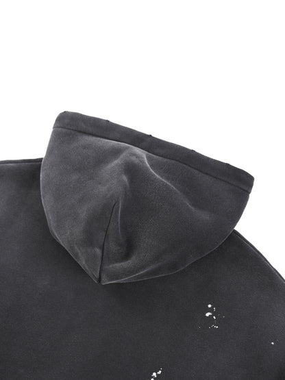 Vintage Washed Frayed Fleece Hoodie